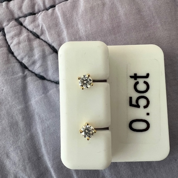 Moissanite Stud Earrings – 0.5 CTW, VVS D Color – 925 Silver, Gold Plated - Picture 4 of 5